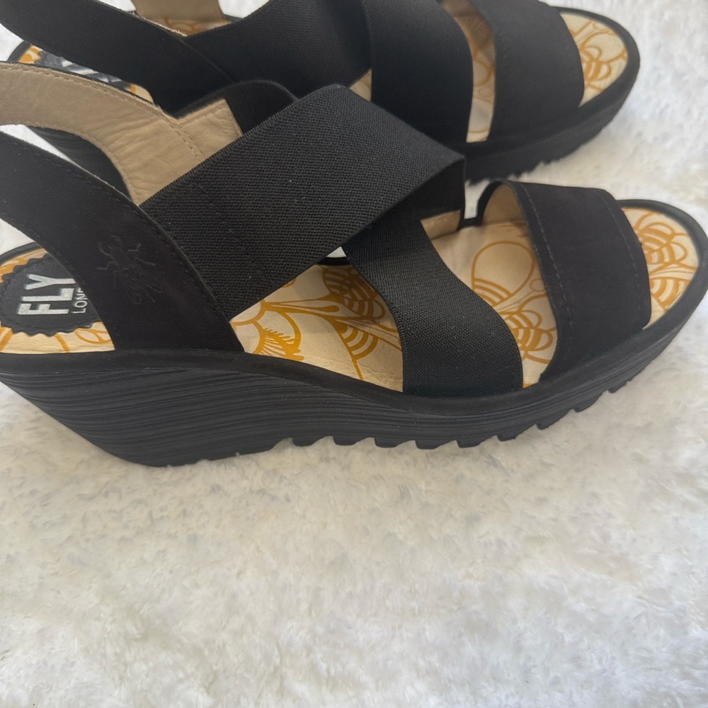 Fly London Women's Black Wedge Sandals